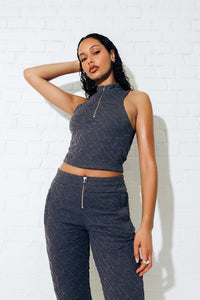 TOP DONNA CROPPED IN JACQUARD CON CHIUSURA A ZIP - GRIGIO